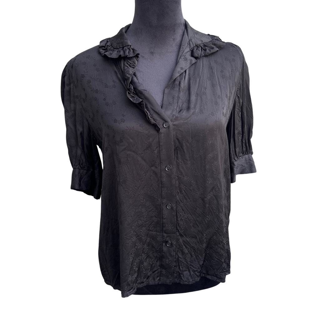 Sandro Black Floral Patterned Satin Top - Picture 6 of 9